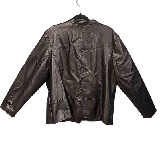 Alfani Women's Size 2X Faux Leather Jacket Bronze Asymmetrical Full Zip Moto - Picture 2 of 6